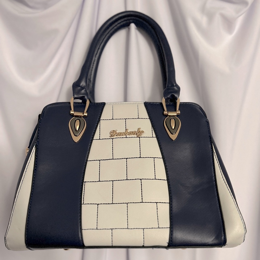 NWOT Danbaoly Navy Blue/White Satchel Handbag